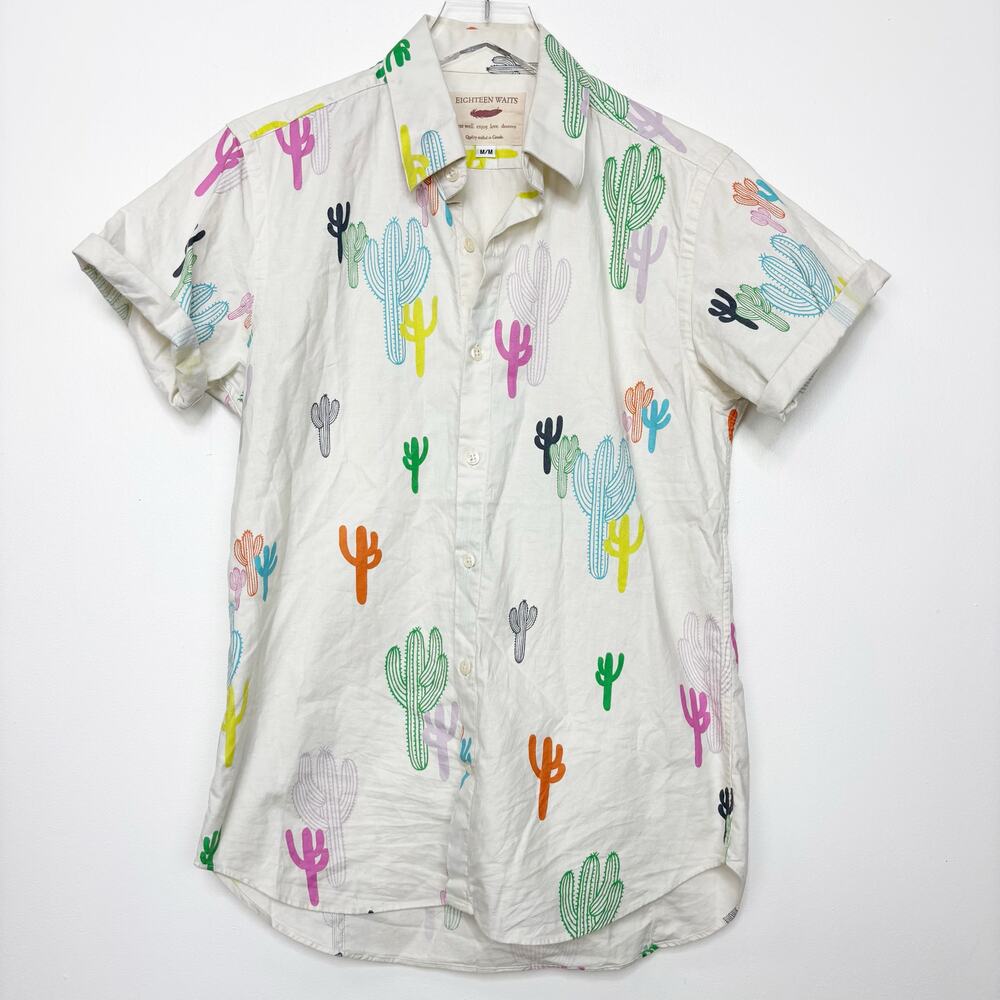 Eighteen Waits 100% Cotton Colorful Cactus Print Button Front Shirt M